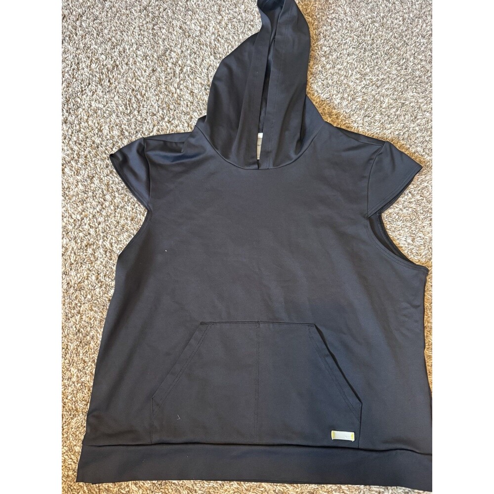 Nike Womens XL 16-18 Black Short Sleeve Hooded Training Top Kangaroo Pocket